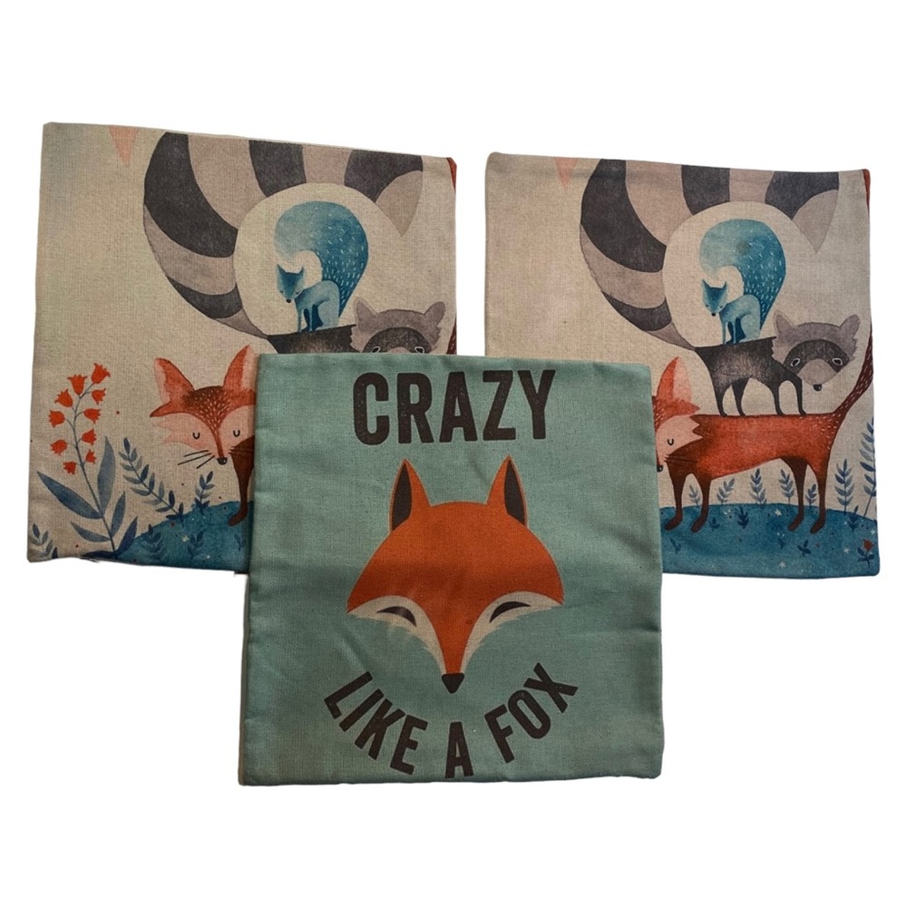 Lot (3) Rita Home Decor Woodland Fox Pillow Covers 17” Square Zip Forest